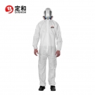 定和DH5010連體帶帽白色覆膜無紡布限次使用防護(hù)服